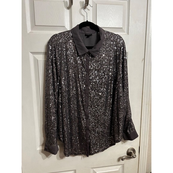 torrid Tops - Torrid Size 2 Madison Sequins‎ Button Front Shirt Long Sleeve Blouse Purple